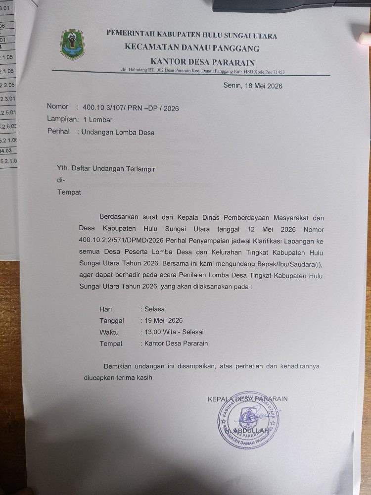 JADWAL KLARIFIKASI PENILAIAN LOMBA DESA/KELURAHAN 